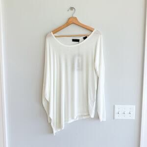 Marcella Louisa Wide Neck Long Sleeve Asymmetrical Tunic Top White M